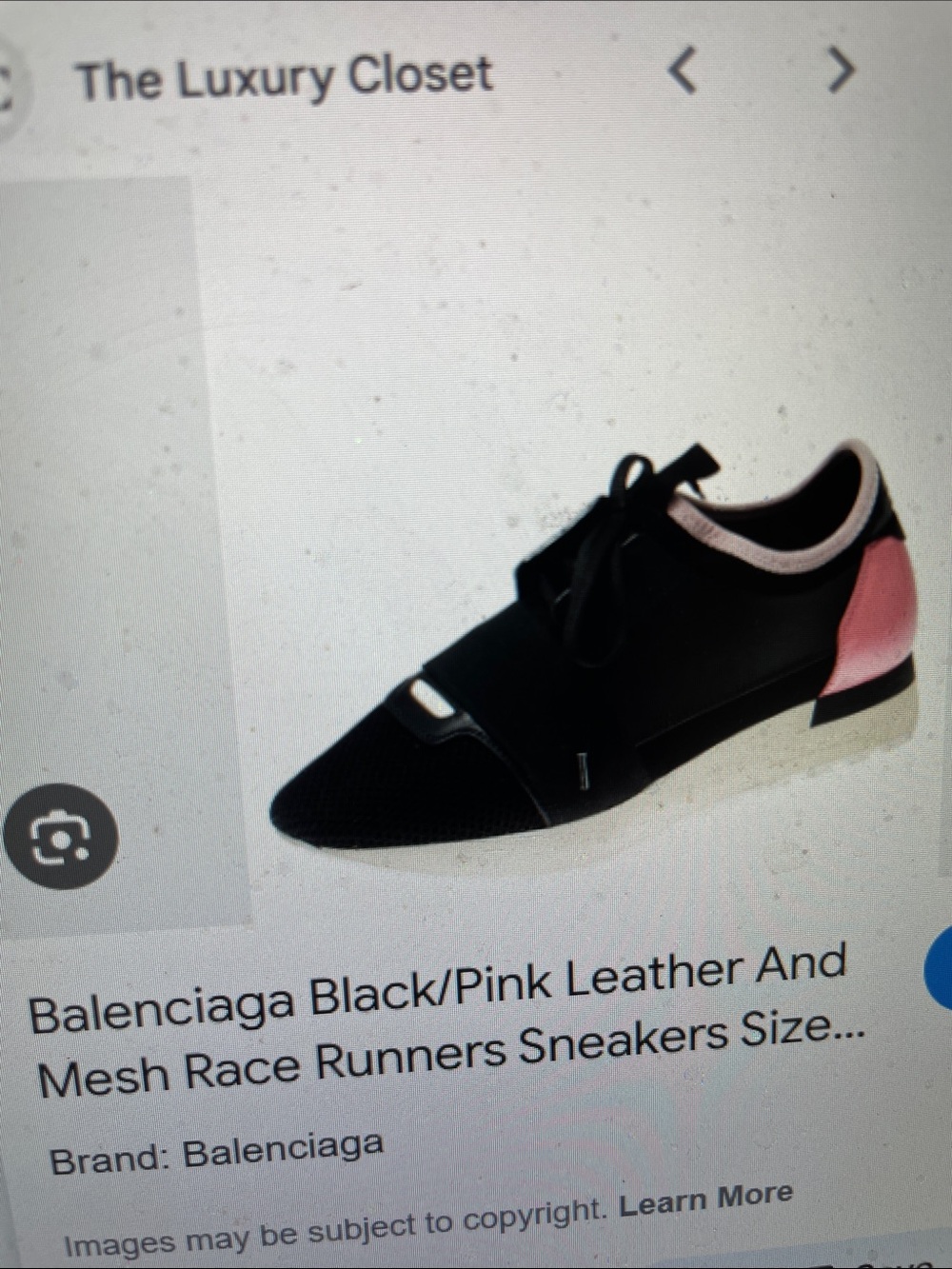 Balenciaga Black with Pink Accent Leather Mesh race runner/Lace-Up Sneakers